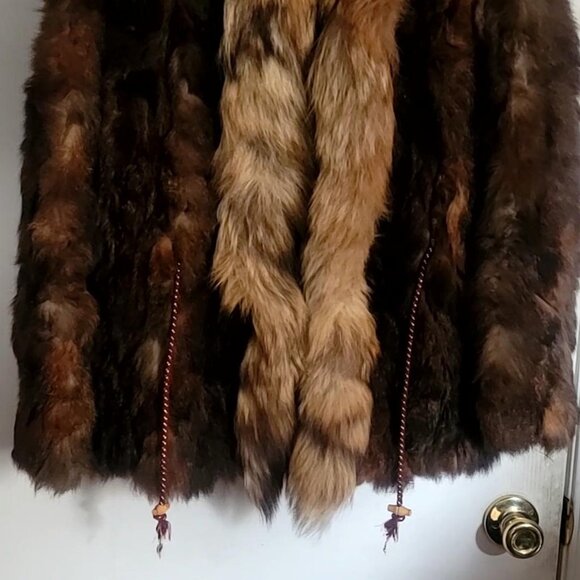 Vintage Real Fox / Coyote Fur Coat Jacket Brown Medium Women Mobwife Glam Disco - Picture 3 of 14